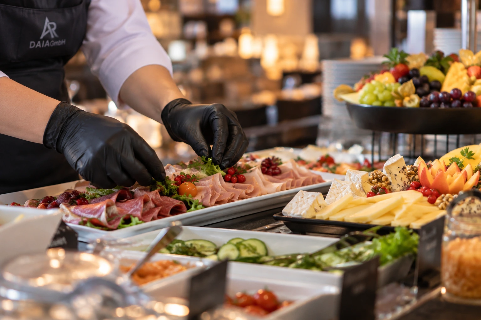 Frühstücksbuffet wird vor der Öffnung aufgebaut – Servicekräfte der DAIA GmbH